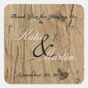 Rustic Wedding Brown Woodgrain Photo Thank You Square Sticker