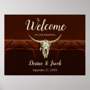 Rustic Wedding Bull Skull Brown Country Western Poster