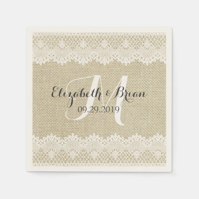 Rustic Wedding,Burlap and Lace Wedding Napkin (Front)