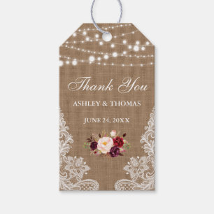 Rustic Wedding Burlap Lace Floral Thank You Gift Tags