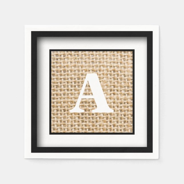 Rustic Wedding Burlap Monogram Framed Napkin (Front)