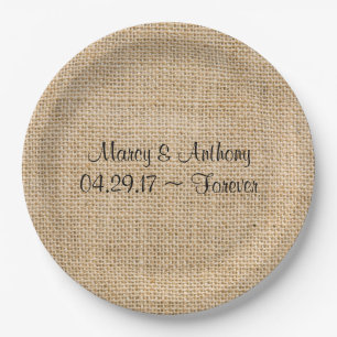 Rustic Wedding Burlap Personalized Names Date Paper Plate