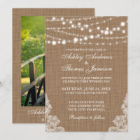 Rustic Wedding Burlap String Lights Lace Invite PB