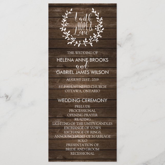 Rustic Wedding Ceremony Program (Front)