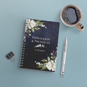 Rustic Wedding Chic Floral Navy Blue Planner