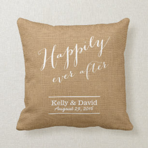Rustic Wedding Classy Script Faux Burlap Throw Pillow