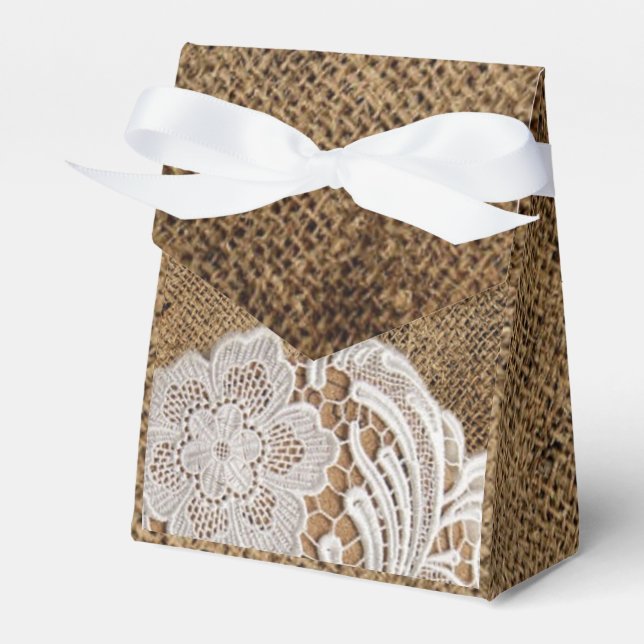 rustic wedding country burlap lace wedding favor box (Front Side)