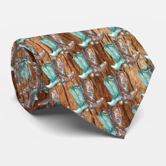 rustic wedding cowgirl cowboy boot tiled pattern tie (Rolled)