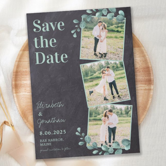Rustic Wedding Custom Photo Collage Slate Greenery Save The Date (Creator Uploaded)