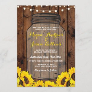 Rustic Wedding Day Jar Wood Sunflowers Invitation