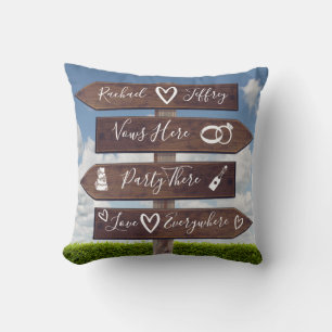 Rustic Wedding Directional Sign Throw Pillow