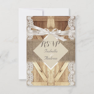 Rustic Wedding Door Beige White Lace Wood RSVP Card