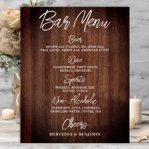 Rustic Wedding Drink Menu Personalized Bar Poster