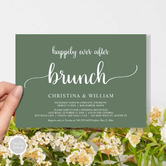Rustic Wedding Elopement Happily Ever After Brunch Invitation (Rustic Wedding Elopement Happily Ever After Brunch Invitation Card, PDF, in Sage Green)