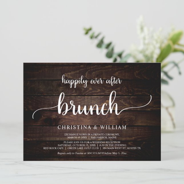Rustic Wedding Elopement Happily Ever After Brunch Invitation (Standing Front)