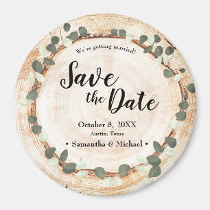 Rustic Wedding Eucalyptus Wood Cut Slice Custom Magnet