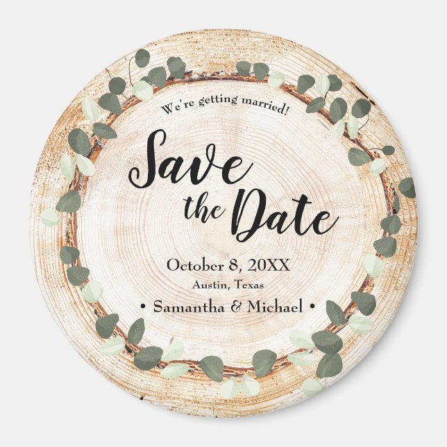 Rustic Wedding Eucalyptus Wood Cut Slice Custom Magnet (Front)