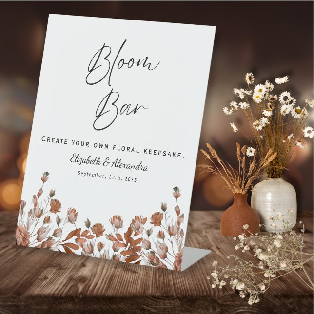 Rustic Wedding Floral Bloom Bar   Pedestal Sign (Rustic Wedding Floral Bloom Bar Pedestal Sign)