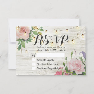 Rustic Wedding Floral Wood String Light RSVP Reply
