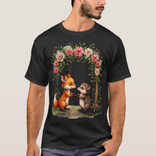 Rustic Wedding Fox Hedgehog Dancing Floral Boho T-Shirt