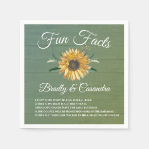 Rustic Wedding Fun Facts Sunflower Green Wood Napkin