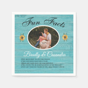 Rustic Wedding Fun Facts Sunflower Light Teal Wood Napkin