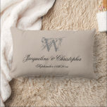 Rustic Wedding Gift Monogram Names Newlywed Gift Lumbar Pillow<br><div class="desc">Rustic Wedding Gift Monogram Personalized Names Newlywed Gift Lumbar Pillow. Cute personalized warm beige and gray monogrammed lumbar pillow. With classic script for the monogrammed last name initial, and the names of the bride and groom and the established date on a solid warm beige background. A perfect gift for newly...</div>