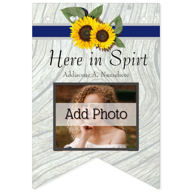 Rustic Wedding Golden Sunflower Blue Grey Wood Bunting Flags (First Flag)