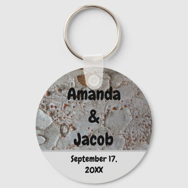 Rustic Wedding Guest Tree Bark Photo Favor Keychain (Front)