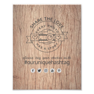 Rustic Wedding Hashtag Sign - Wood Camera Share