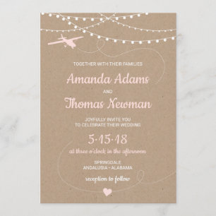 Rustic Wedding Invitation with a plane and lights