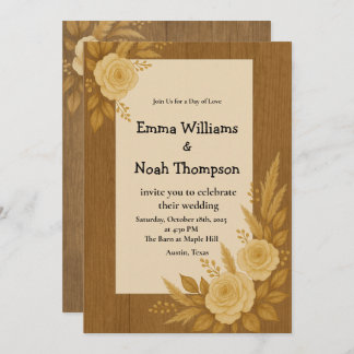 Rustic Wedding Invitation with Floral Beige Roses 