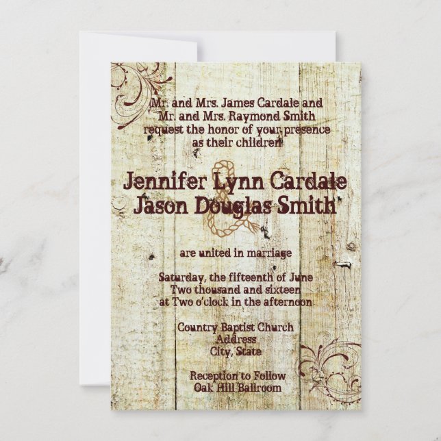 Rustic Wedding Invitations Barn Wood (Front)