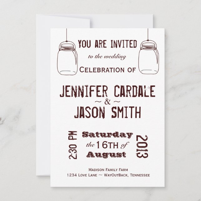 Rustic Wedding Invitations Country Mason Jars (Front)