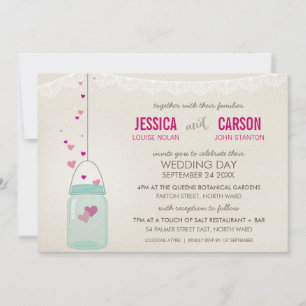 RUSTIC WEDDING INVITE cute mason jar love hearts