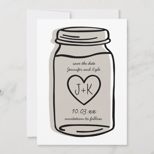Rustic wedding | Jar save the date card - neutral (Front)