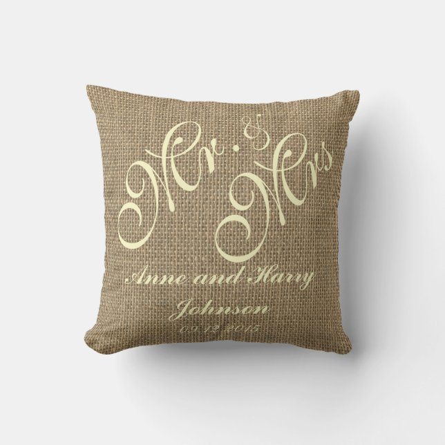 Rustic Wedding Keepsake Throw Pillow Monogram (Front)