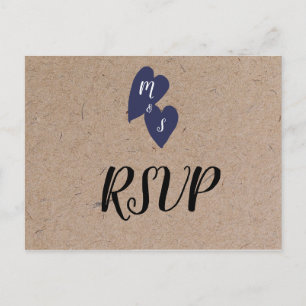 Rustic Wedding   Kraft Style Monogram Heart RSVP Postcard