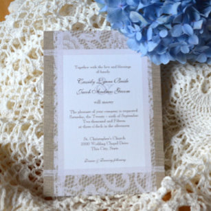 Rustic Wedding Lace and Burlap Invitation