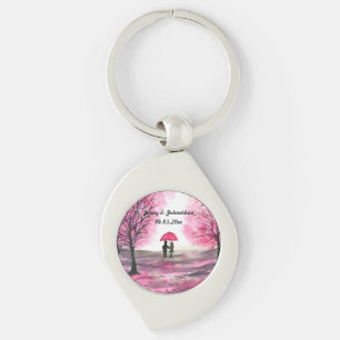 Rustic wedding love couple cherry blossoms tree keychain