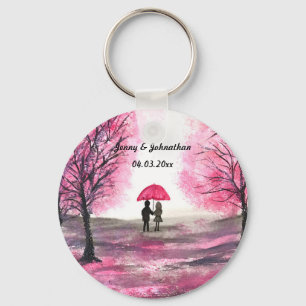Rustic wedding love couple cherry blossoms tree keychain