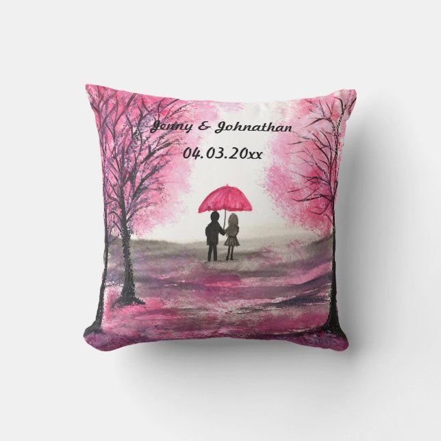 Rustic wedding love couple cherry blossoms tree throw pillow (Front)
