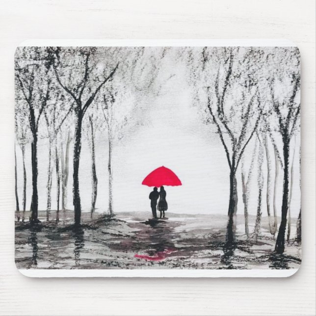 Rustic wedding love couple red umbrella chic mouse pad (Front)