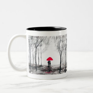 Rustic wedding love couple red umbrella chic Two-Tone coffee mug