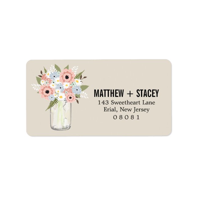 Rustic Wedding Mason Jar and Floral Label (Front)