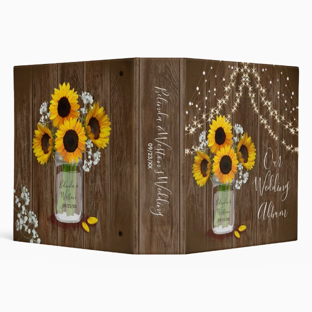 Rustic Wedding Mason Jar Sunflower Babys Breath Binder (Background)