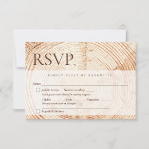 Rustic Wedding meal choices Wood tree bark  RSVP Card