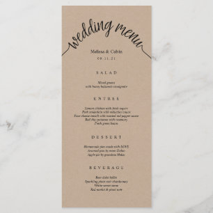 Rustic Wedding Menu Brown Kraft Card