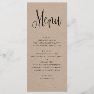 Rustic wedding menu. Modern kraft dinner menu