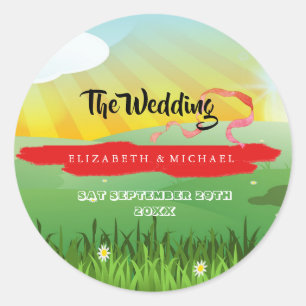 Rustic Wedding Modern Floral Festival Classic Round Sticker
